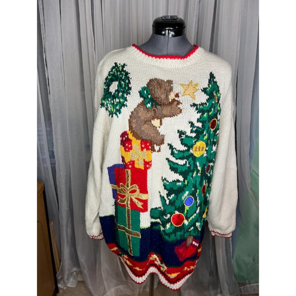 ugly christmas sweater Vintage 80s teddy bear christmas tree